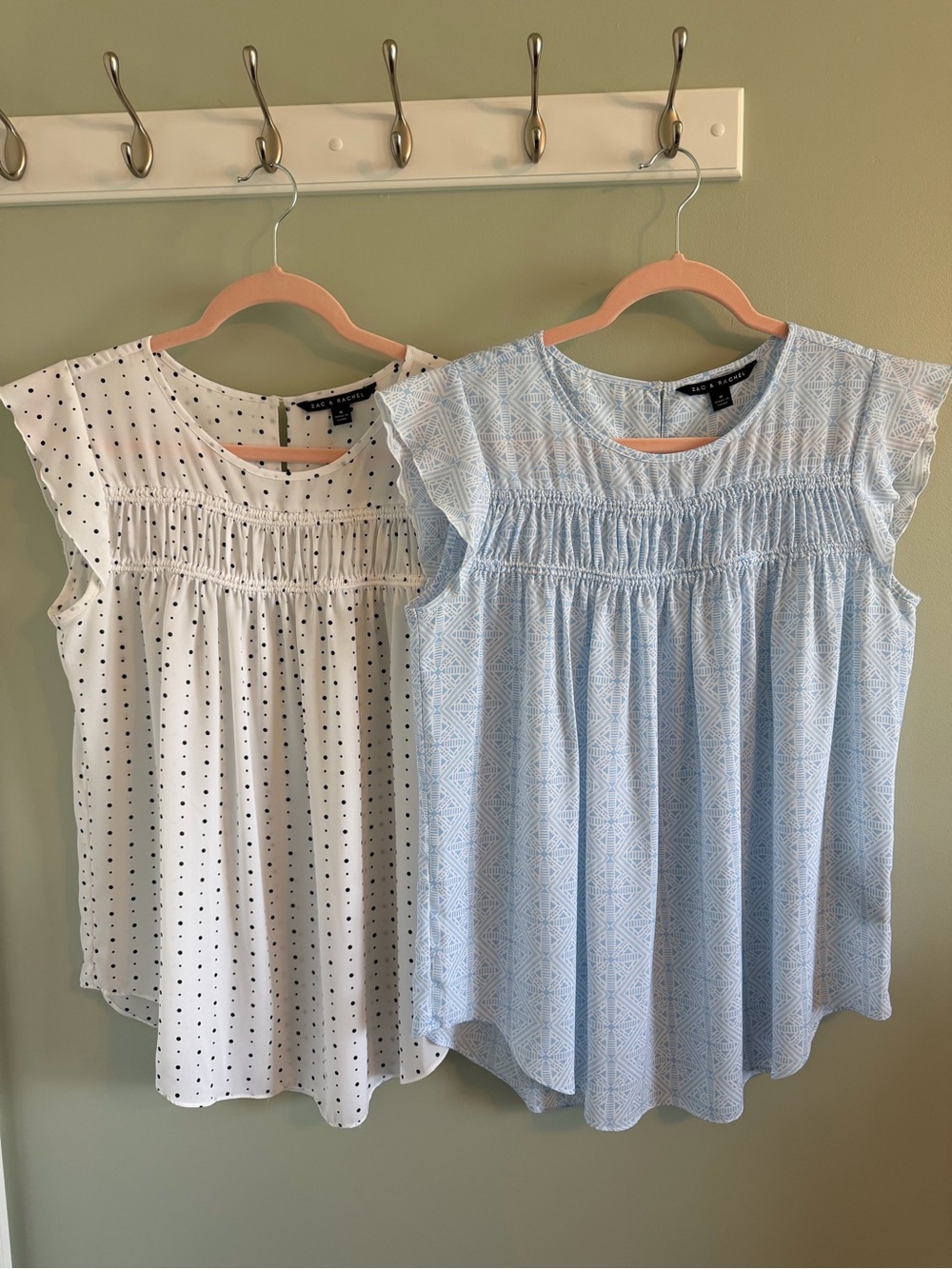 Zac & Rachel Mixed Dot and Light Blue Smocked Cap-Sleeve Tops
